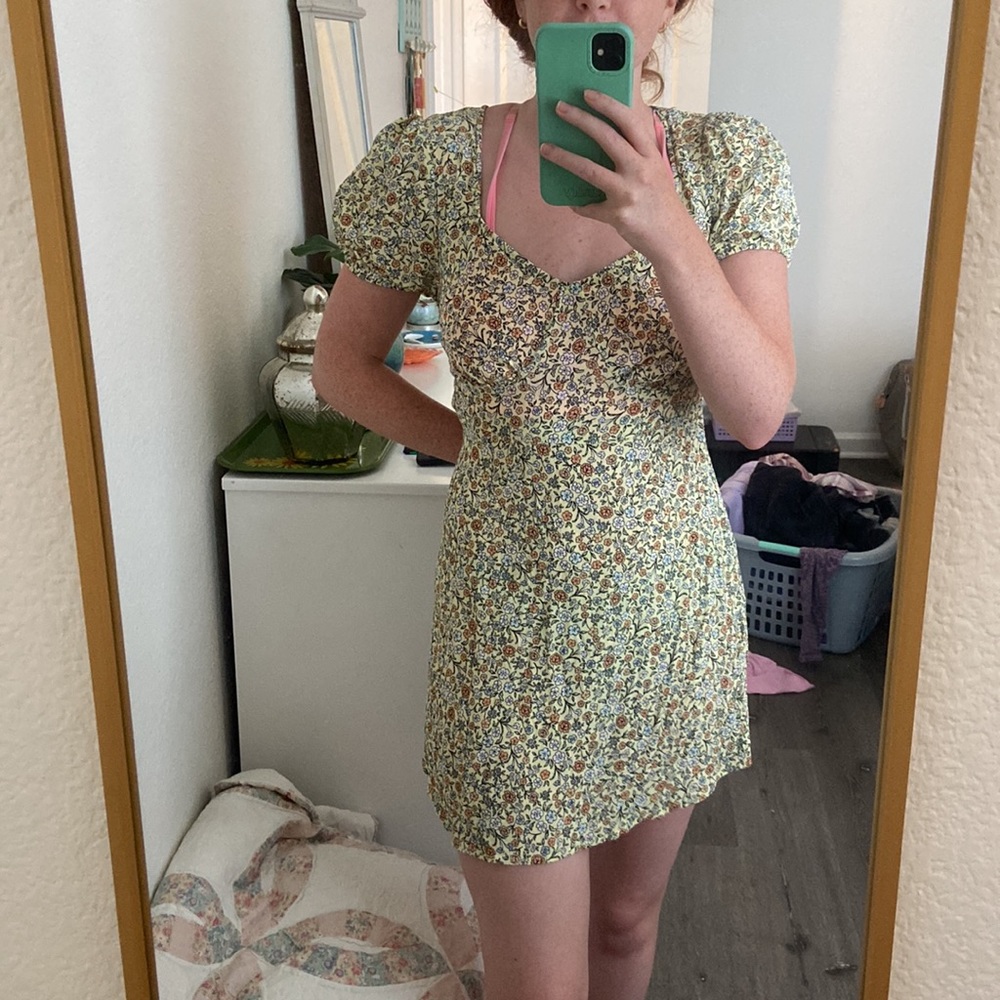 Yellow floral cotton on dress